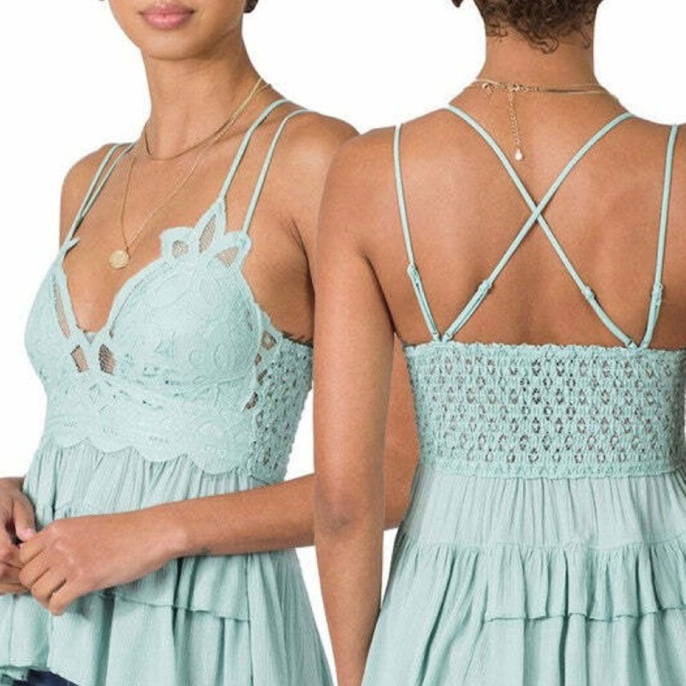 ZENANA Giselle Lace Bralette Tank Light Green Boho Tiered Ruffle Cami Top Peplum